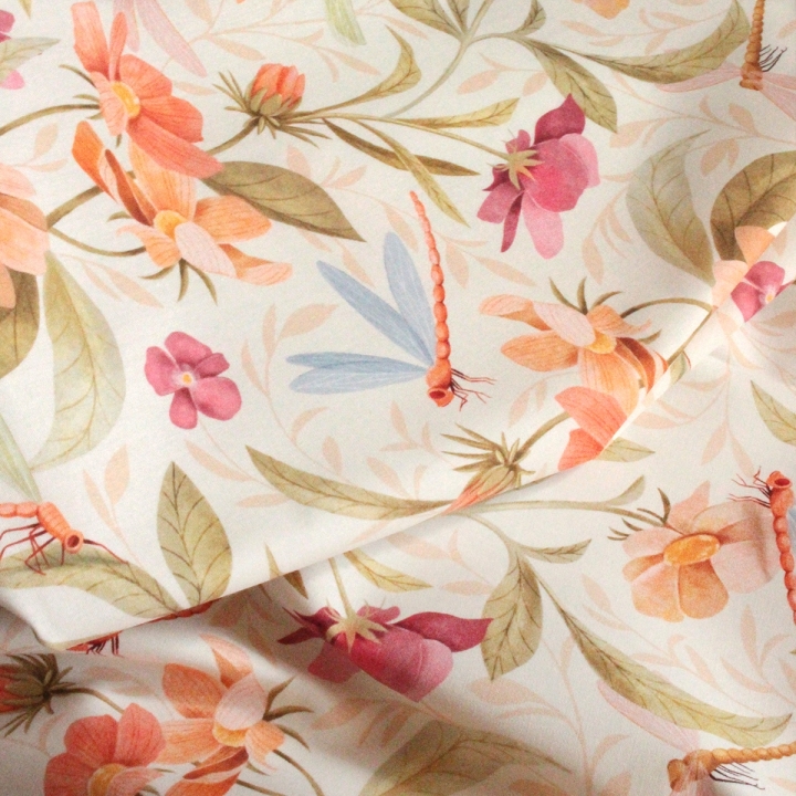 Tissu illustré "Le bal des libellules"
