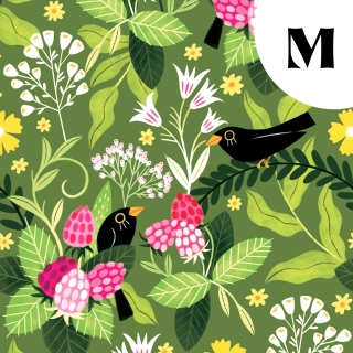Tissu illustré "Le festin des merles"
