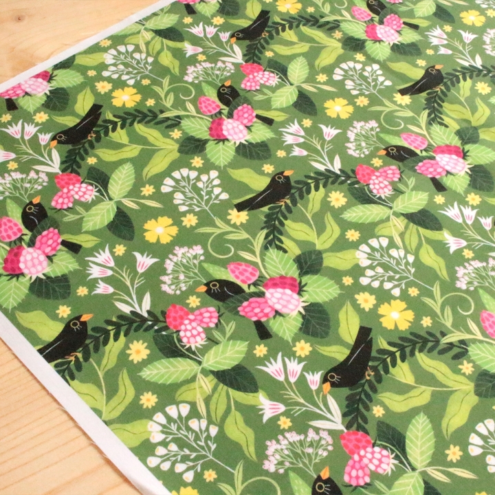 Tissu illustré "Le festin des merles"