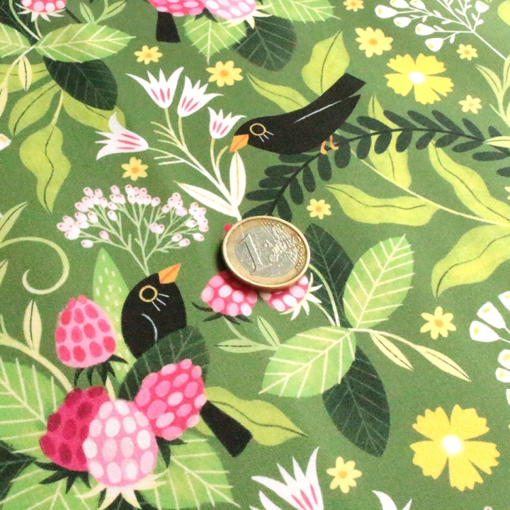 Tissu illustré "Le festin des merles"