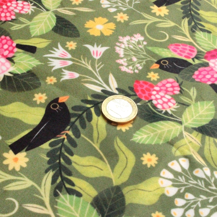 Tissu illustré "Le festin des merles"