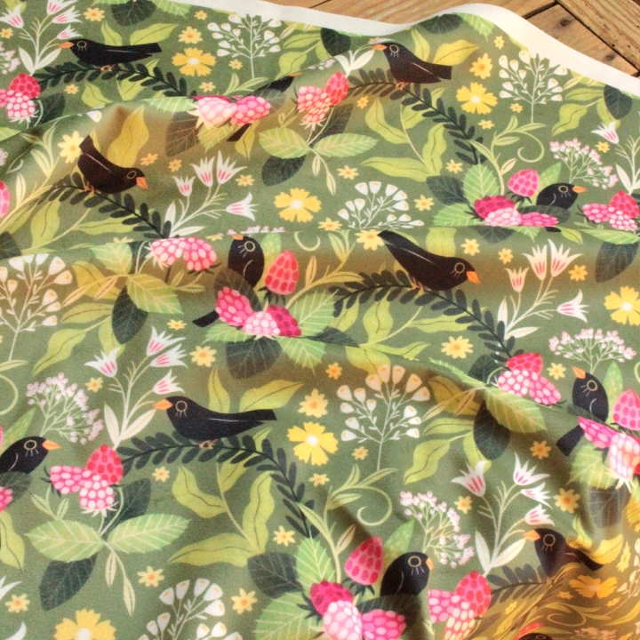 Tissu illustré "Le festin des merles"
