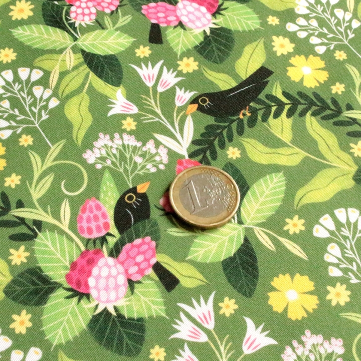 Tissu illustré "Le festin des merles"