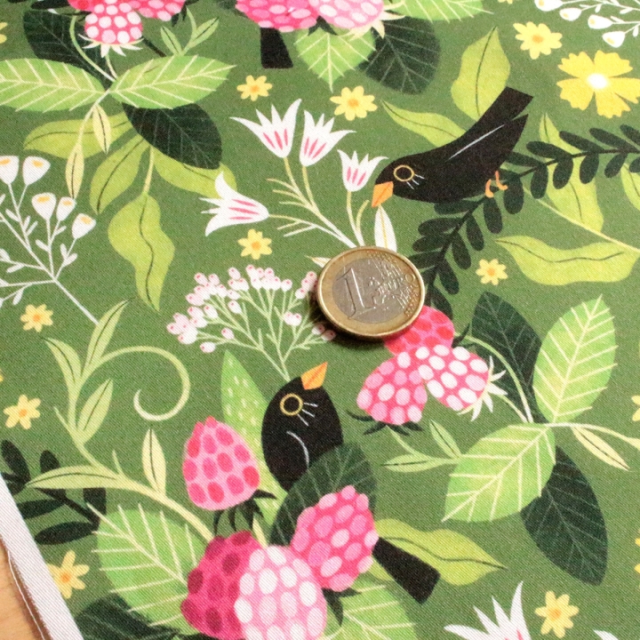 Tissu illustré "Le festin des merles"