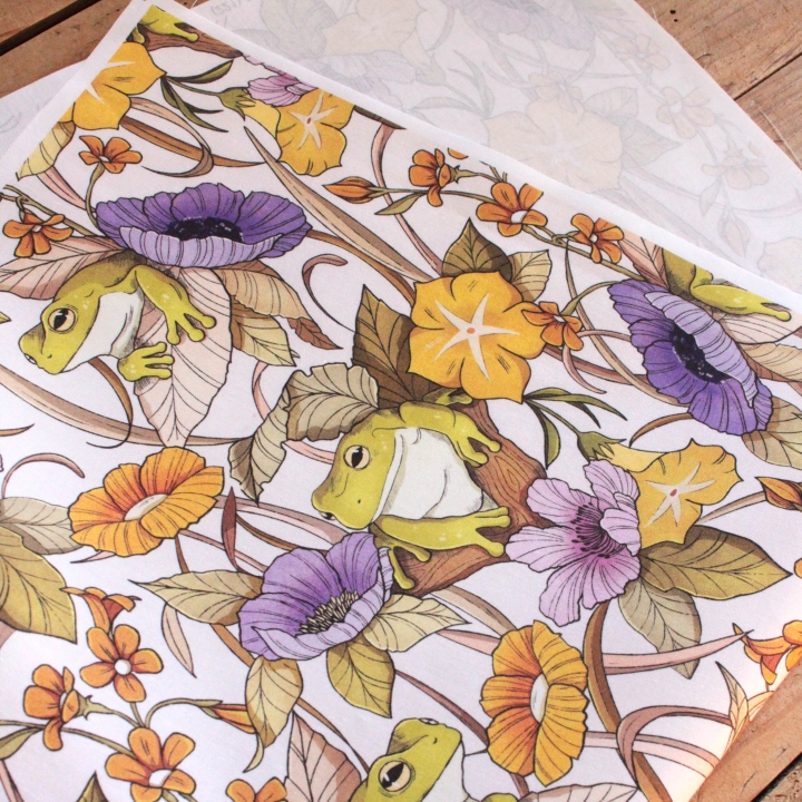 Tissu illustré "Au bord de l'étang"
