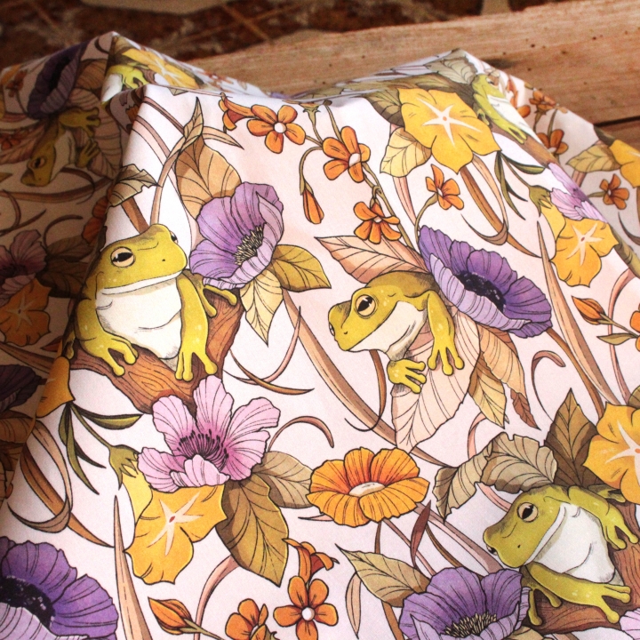 Tissu illustré "Au bord de l'étang"