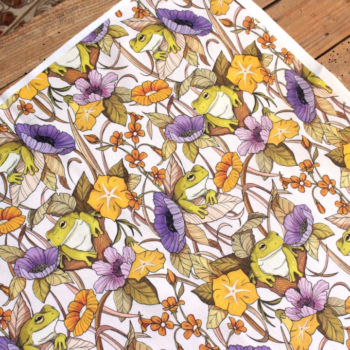 Tissu illustré "Au bord de l'étang"