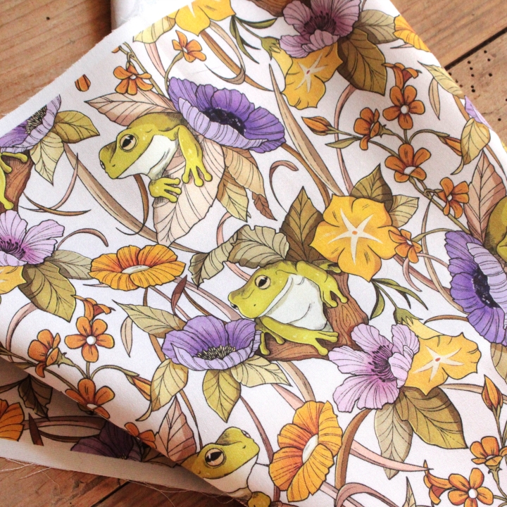 Tissu illustré "Au bord de l'étang"