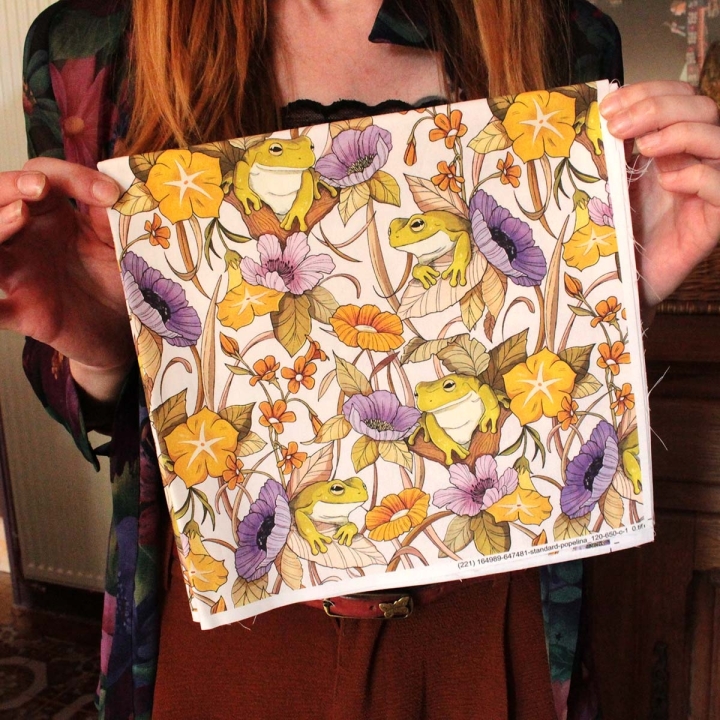Tissu illustré "Au bord de l'étang"