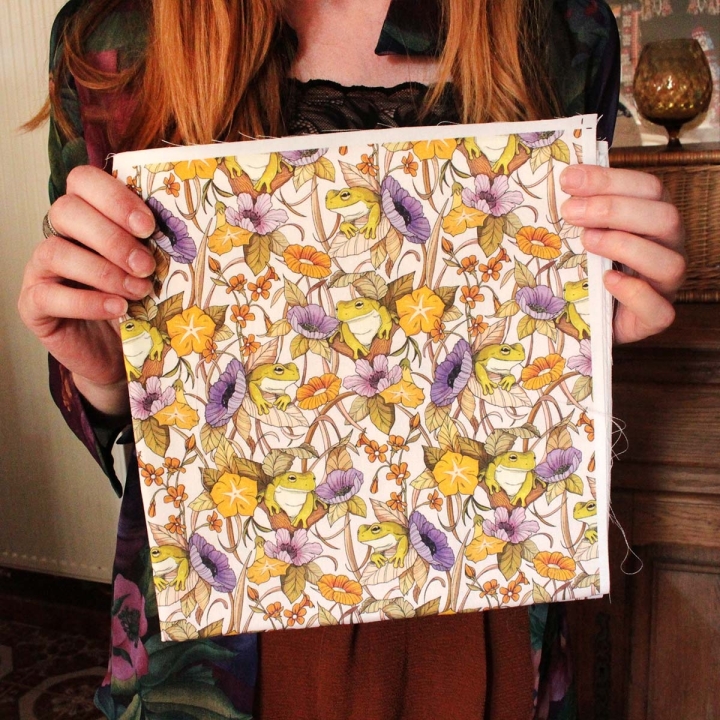 Tissu illustré "Au bord de l'étang"