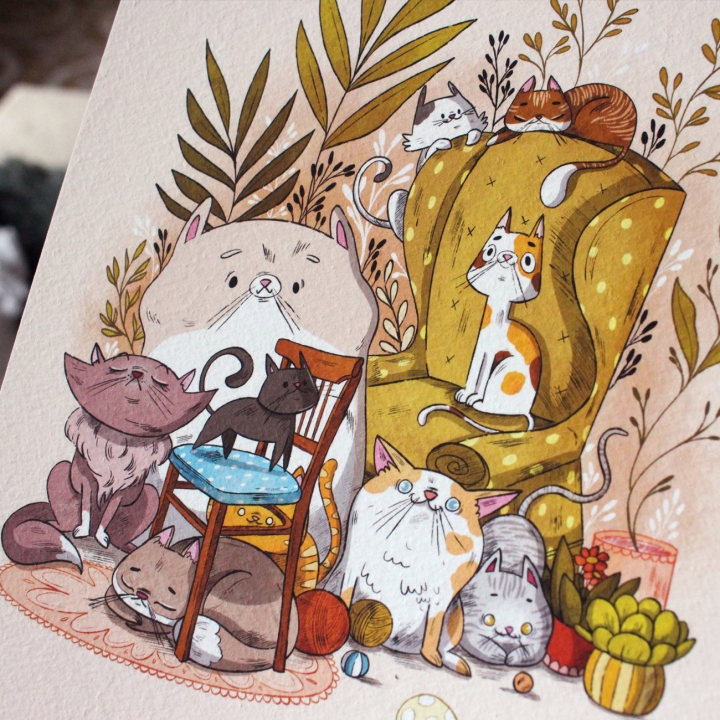 Tirage d'art - La famille Chat