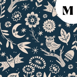 Tissu illustré "Les yeux de la nuit" (Version bleu foncé)