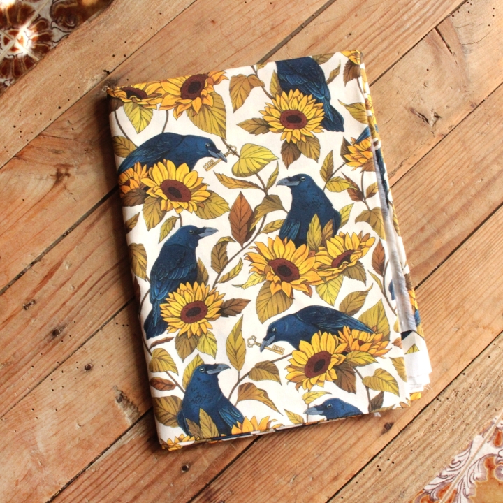 VIDE-ATELIER / 1m popeline - Corbeaux et tournesols - Taille M - Motif plus foncé