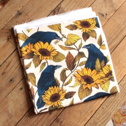 VIDE-ATELIER / coupon 48x48 cm - French Terry - Corbeaux et tournesols - Taille M - Motif plus foncé