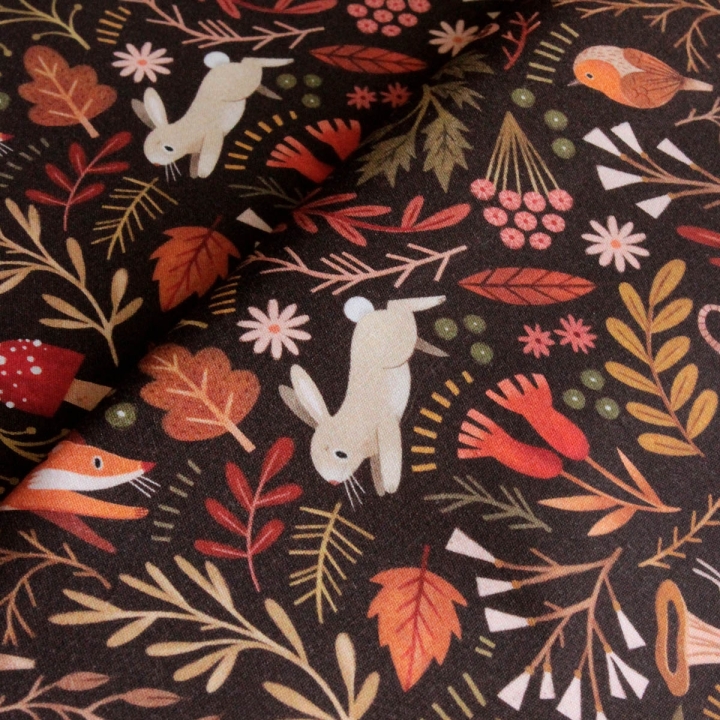 Tissu illustré "Les petits habitants des sous-bois"