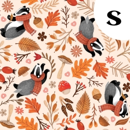 Coupon de tissu illustré "Les blaireaux et les trésors de l'automne" 48x48 cm