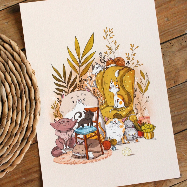 Tirage d'art - La famille Chat