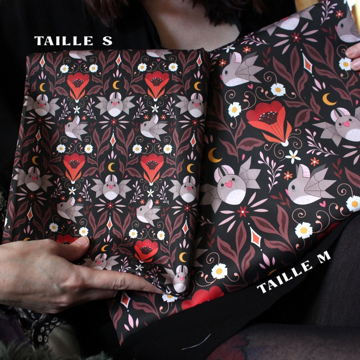 [PRECOMMANDE] Tissu popeline 100% coton / CHAUVE-SOURIS - Motif taille M
