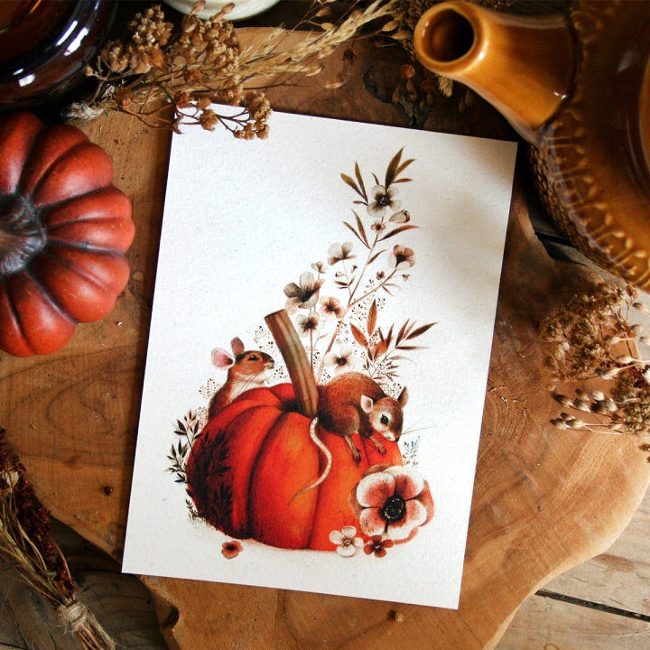 Tirage d'art - Souris et citrouilles