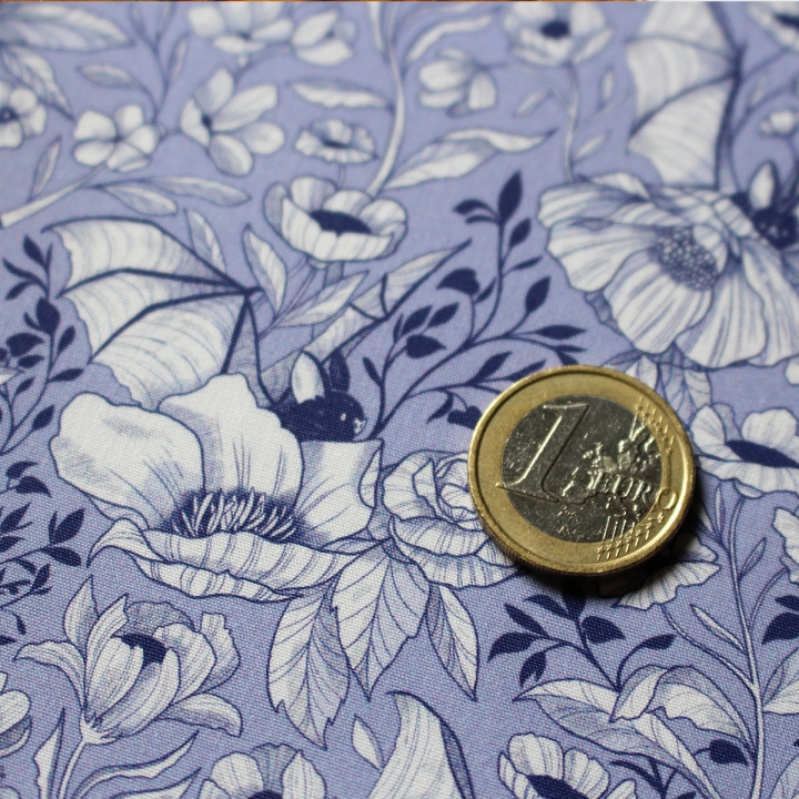[PRECOMMANDE] Tissu popeline 100% coton / CHAUVE-SOURIS BLEUES - Motif taille S