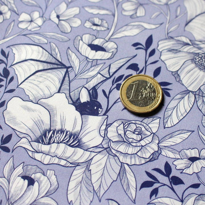 [PRECOMMANDE] Tissu popeline 100% coton / CHAUVE-SOURIS BLEUES - Motif taille M