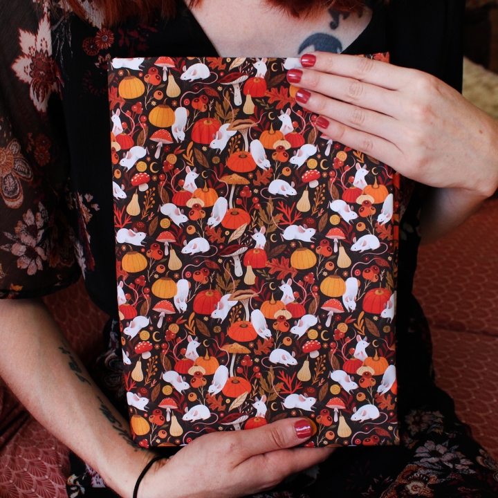 [PRECOMMANDE] Tissu popeline 100% coton / SOURIS & CITROUILLES - Motif taille S