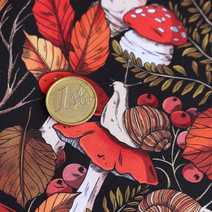 [PRECOMMANDE] Tissu popeline 100% coton / ESCARGOTS & CHAMPIGNONS - Motif taille M