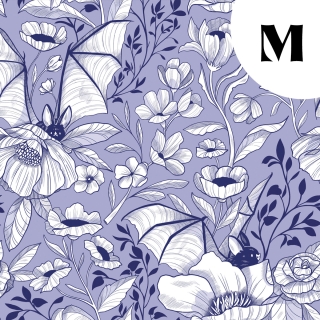[PRECOMMANDE] Tissu velours / CHAUVE-SOURIS BLEUES - Motif taille M