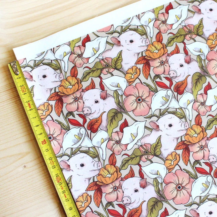 [PRECOMMANDE] Tissu popeline 100% coton / COCHONS - Motif taille S