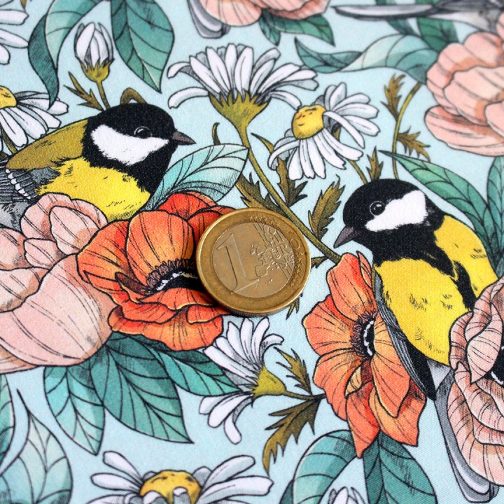 [PRECOMMANDE] Tissu popeline 100% coton / MÉSANGES - Motif taille S