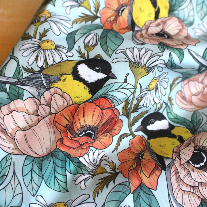 [PRECOMMANDE] Tissu popeline 100% coton / MÉSANGES - Motif taille M
