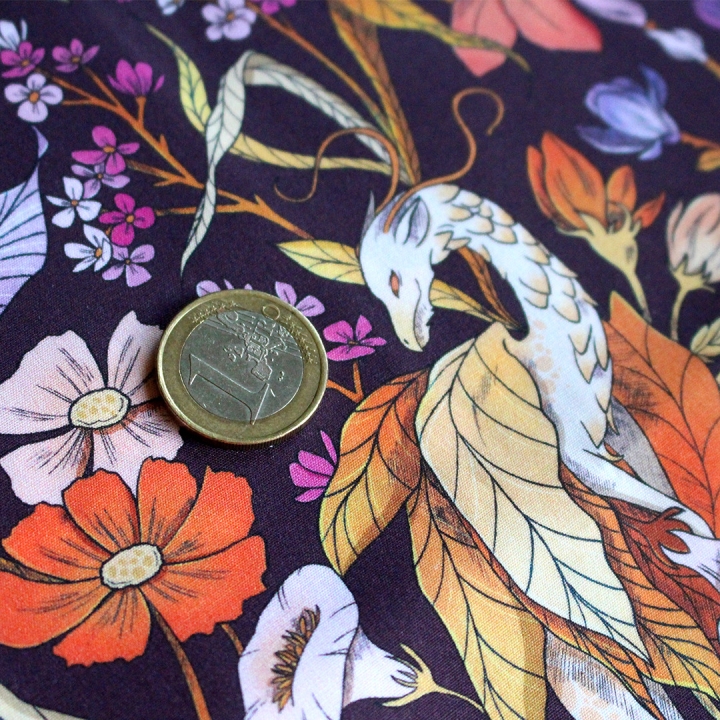 [PRECOMMANDE] Tissu popeline 100% coton / DRAGONS FÉERIQUES - Motif taille M