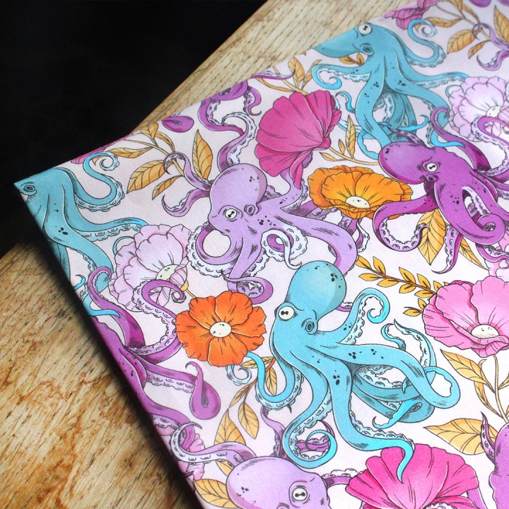 [PRECOMMANDE] Tissu popeline 100% coton / PIEUVRES - Motif taille M