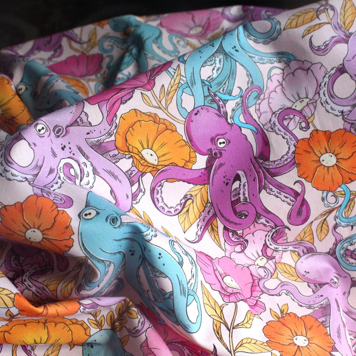 [PRECOMMANDE] Tissu popeline 100% coton / PIEUVRES - Motif taille M