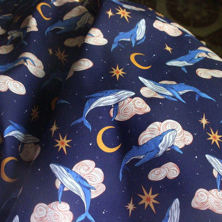 [PRECOMMANDE] Tissu popeline 100% coton / BALEINES - Motif taille S