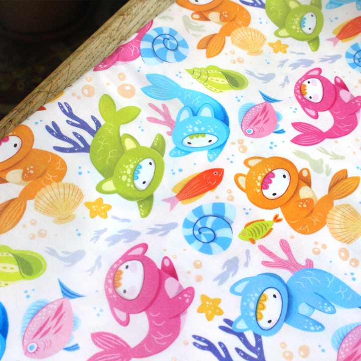 [PRECOMMANDE] Tissu popeline 100% coton / POISSONS YOKO - Motif taille M