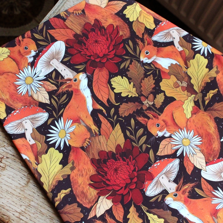 [PRECOMMANDE] Tissu popeline 100% coton / ÉCUREUILS D'AUTOMNE - Motif taille M