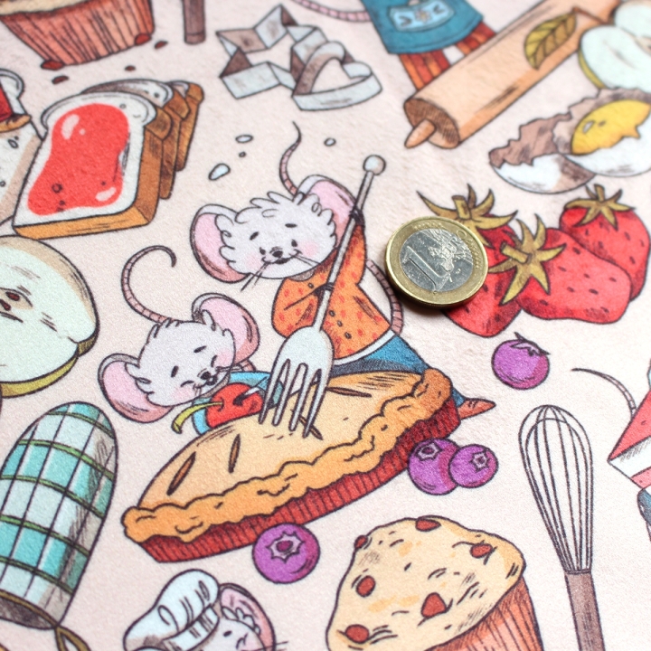 [PRECOMMANDE] Tissu velours / SOURIS PÂTISSERIE - Motif taille M
