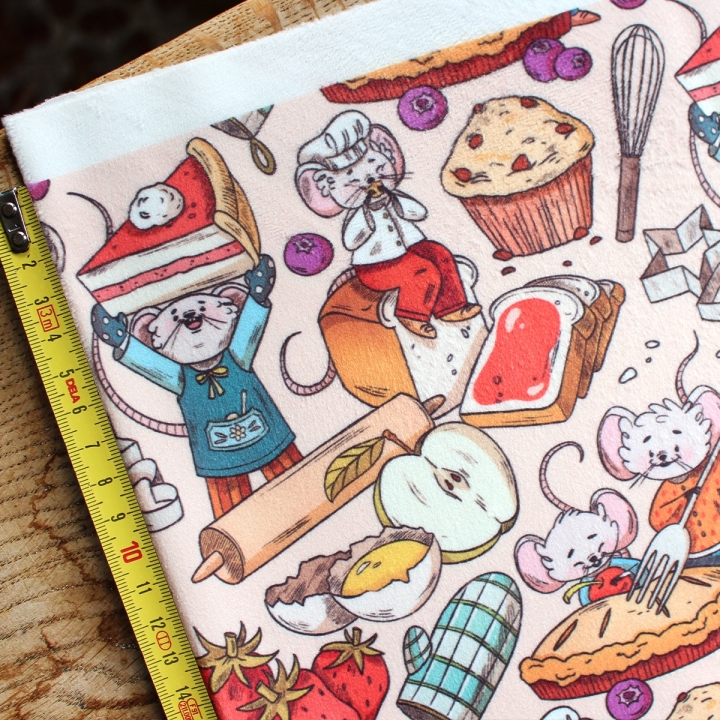 [PRECOMMANDE] Tissu velours / SOURIS PÂTISSERIE - Motif taille M