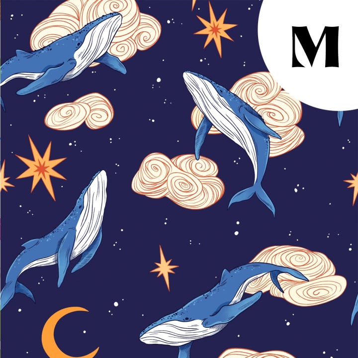 [PRECOMMANDE] Tissu velours / BALEINES - Motif taille M