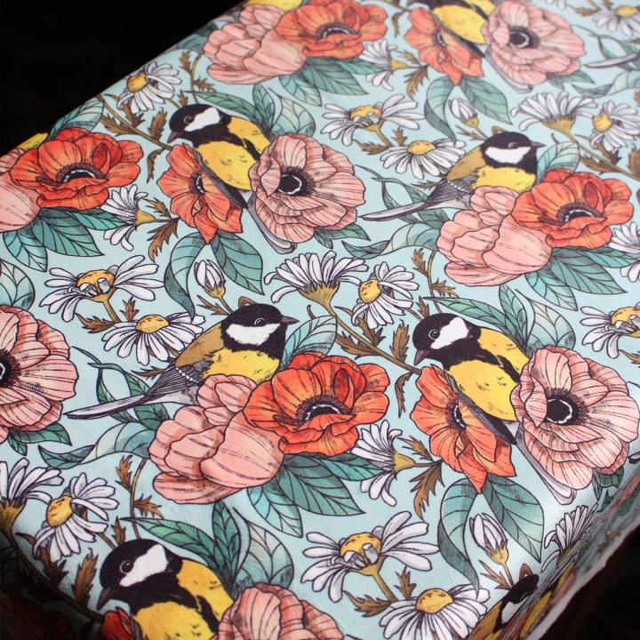 [PRECOMMANDE] Tissu velours / MÉSANGES - Motif taille M
