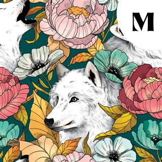 [PRECOMMANDE] Tissu velours / LOUPS BLANCS - Motif taille M