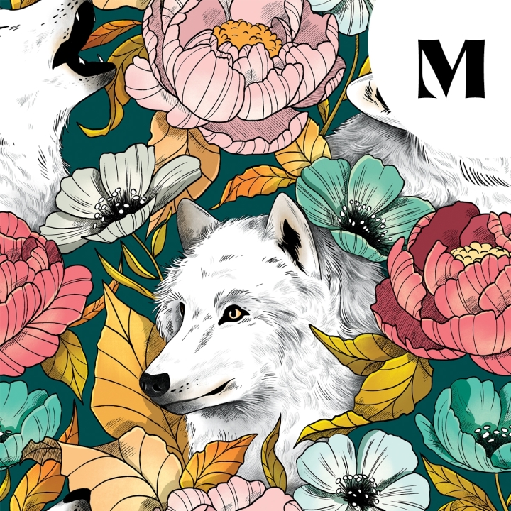 [PRECOMMANDE] Tissu velours / LOUPS BLANCS - Motif taille M