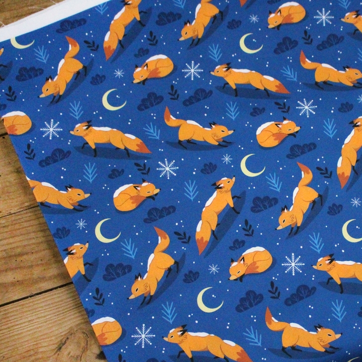 [PRECOMMANDE] Tissu popeline 100% coton / RENARDS SOUS LA NEIGE - Motif taille S