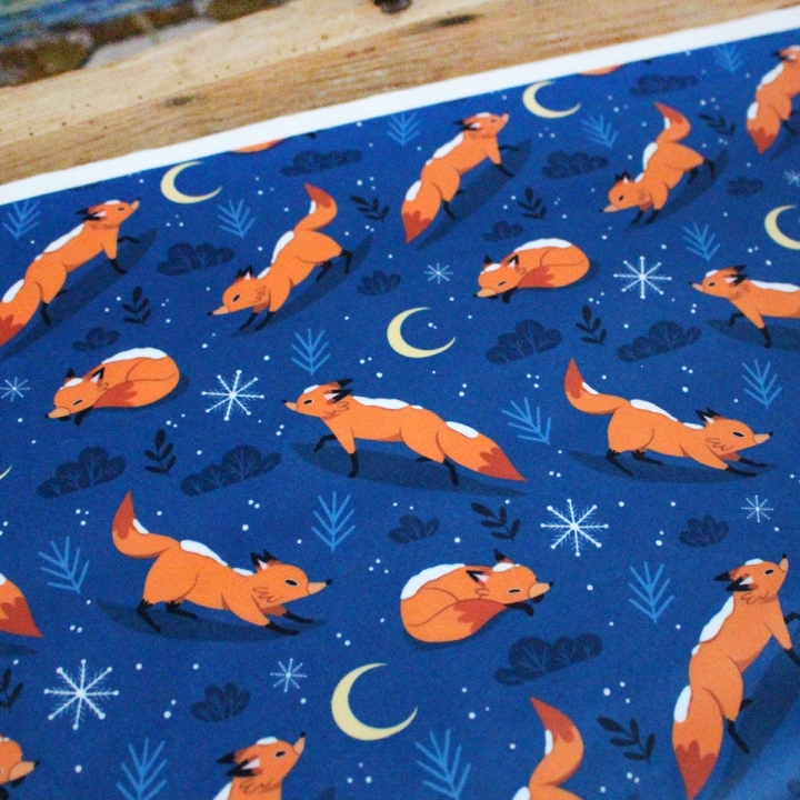 [PRECOMMANDE] Tissu velours / RENARDS SOUS LA NEIGE - Motif taille M