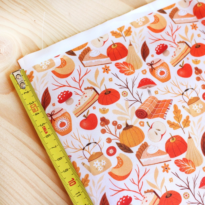 Coupon de tissu illustré "Automne cosy" 48x48 cm – Popeline & French Terry – motif automnale