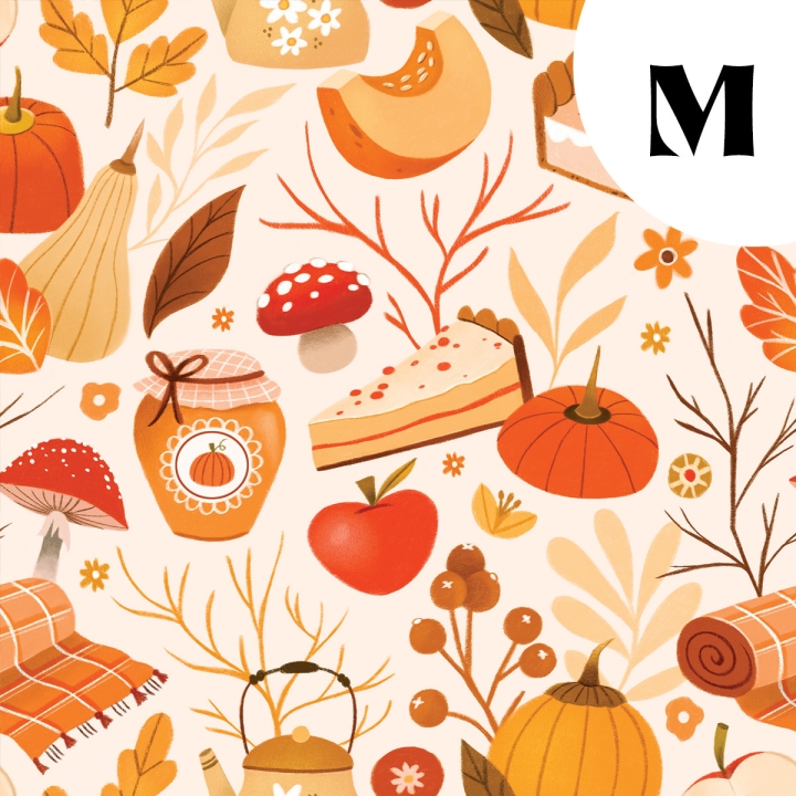 Coupon de tissu illustré "Automne cosy" 48x48 cm – Popeline & French Terry – motif automnale