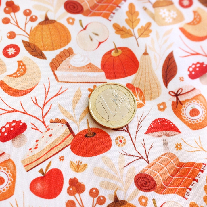 Tissu illustré "Automne cosy" – popeline, velours & French terry – motif automnal