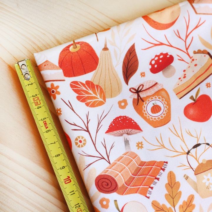 Tissu illustré "Automne cosy" – popeline, velours & French terry – motif automnal