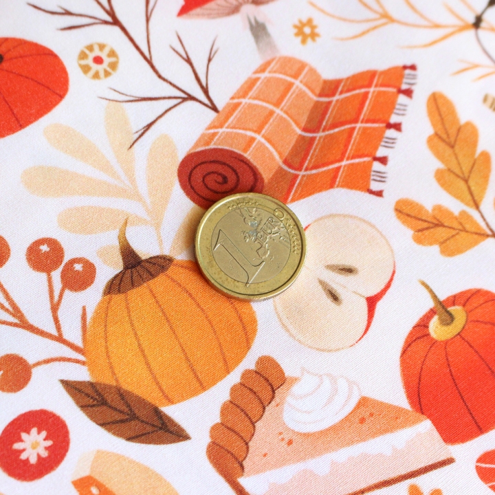 Tissu illustré "Automne cosy" – popeline, velours & French terry – motif automnal